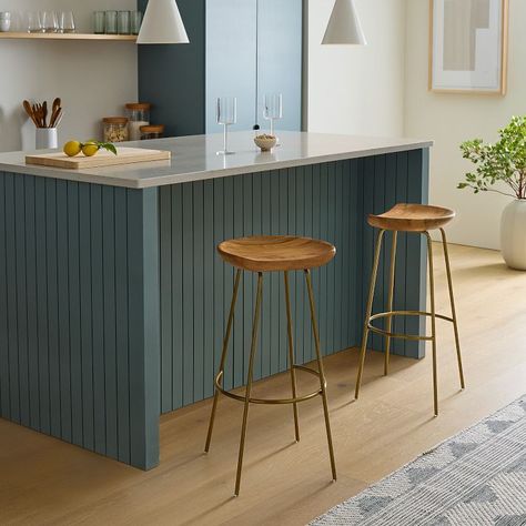 Alden Bar & Counter Stools | West Elm Cool Bar Stools, Modern Counter Stools, Leather Counter Stools, Upholstered Stool, Bar Height Stools, Modern Style Homes, Modern Stools, Raw Steel, Modern Bar Stools