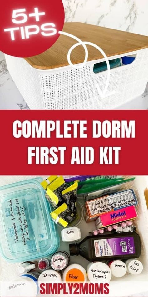 Dorm First Aid Kit, Dorm Room Supplies, College Dorm Supplies, Guy Dorm, College Dorm Checklist, Diy First Aid Kit, College Dorm Room Inspiration, Medicine Kit, College Checklist