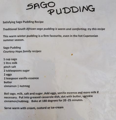 Sago Pudding Recipe, Vanilla Essence, Pastry Cake, Cooking Recipes Desserts, Custard, Casserole Dishes, Family Meals, Pastry, Dessert Recipes