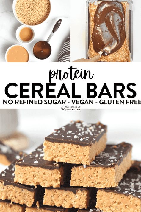 Mug Cake Protein Powder, Cereal Bars Homemade, Peanut Butter Cereal Bars, Bars Recipes Healthy, Conscious Plant Kitchen, Cereal Bars Recipes, Protein Granola Bars, Homemade Cereal, Protein Cereal