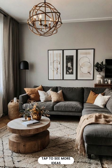 Contemporary Modern Apartment, Loft Style Apartments Interior Design, Clean Boho Decor, Boho With Grey Floors, Couples Apartment Decorating Living Room, Cute Boho Apartment Ideas, Men’s Apartment Decor Aesthetic, Home Decor Inspo Living Room, Cozy First Apartment