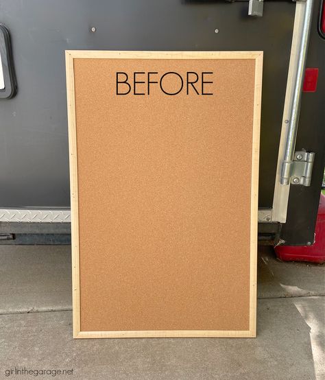 How To Paint A Cork Board Diy, Diy Cork Board Ideas Office, Colored Cork Board, Decorative Bulletin Boards For Office, How To Make Cork Board, Repurpose Cork Board, Cork Board Border Ideas, Bulletin Board Makeover Diy, Decorating A Bulletin Board