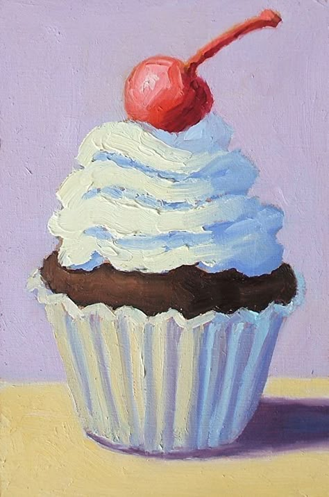 Cupcake Painting, Food Art Painting, Cupcake Art, Food Painting, Oil Pastel Art, Arte Sketchbook, Dessin Adorable, Mini Canvas Art, Oil Pastels