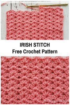 Irish stitch free crochet pattern Iris Stitch Crochet Free Pattern, Crochet Irish Blanket, Irish Crochet Stitch, Crochet 2 Skeins Projects, Elizabeth Stitch Crochet, Dk Yarn Crochet Patterns Free, Written Crochet Patterns Free, Crochet Pattern Stitches, Crochet Box Stitch