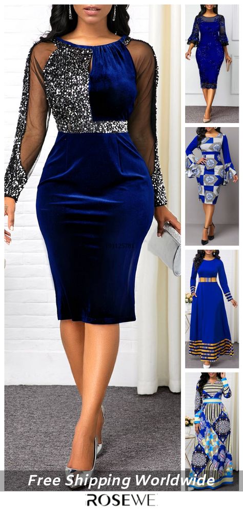 Rosewe Sales For Party Dresses 2020. FREE SHIPPING OVER $20 & 30 DAYS EASY RETURNS. #rosewe#partydress#women'sdress#clubdress#sequindress Party Dresses For Ladies, Gaun Peplum, Blue Dress Outfit, Blue Dresses For Women, Blue Dress Outfits, Popular Images, Dresses For Ladies, Trendy Party Dresses, Latest Dress For Women