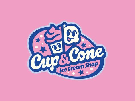 Cup&Cone - Ice Cream Shop by Akuma.Studio on Dribbble Ice Cream Logos, Ice Cream Mascot, Ice Cream Logo, Melting Ice Cream, Shop Logo Design, Vegan Ice Cream, Ice Cream Shop, Logo Design Creative, Ice Cream Cone