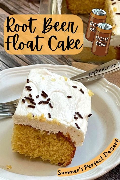 Root Beer Float Cake Is The Perfect Summer Dessert - yeyfood.com Root Beer Cake, Root Beer Float Cake, Oreo Dirt Cake, Dump Cakes, Cake Mixes, Beer Cake, Beer Float, Leftover Cake, Summer Cakes