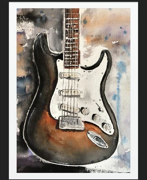 Hype Drawings, Electric Guitar Painting, Watercolor Guitar, Guitar Drawing, Desain Buklet, Mechanical Parts, Guitar Painting, Water Colors, Art Music