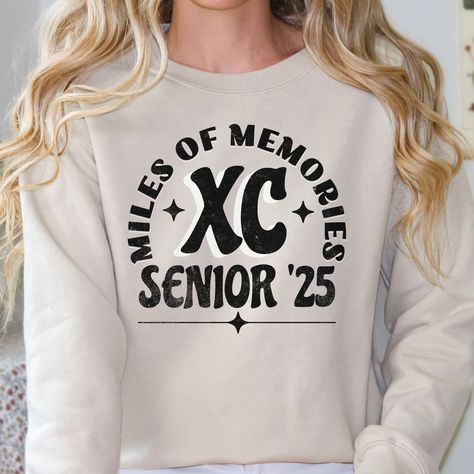 Super soft, girl's and boy's cross country senior 2025 sweatshirt. Miles of Memories. Makes a great senior night gift, Christmas gift, or graduation gift. TShirt here: https://www.etsy.com/listing/1760407903/cross-country-senior-shirt-2025 Tote Bag here: https://www.etsy.com/listing/1746231100/2025-cross-country-senior-night-gift DETAILS: A sturdy and warm sweatshirt bound to keep you warm in the colder months. A pre-shrunk, classic fit sweater that's made with air-jet spun yarn for a soft feel Cross Country Senior Night, Cross Country Gift Ideas, Country Gift Ideas, Cross Country Gift, Cross Country Shirts, Senior Night Gifts, Country Hoodie, Senior Shirts, Senior Gifts