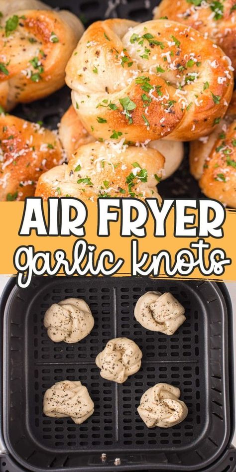 Easy Dinner Recipe Air Fryer, Air Fryer Recipes Snacks Healthy, Air Fried Pizza Dough, Air Fry Garlic Knots, Air Fryer Dough, Air Fryer Pizza Dough Balls, Air Fryer Date Night Recipes, Easy Dorm Air Fryer Recipes, Garlic Knots In Air Fryer