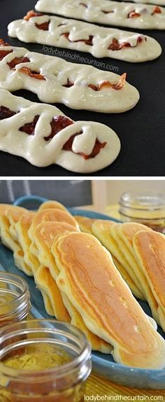 Camp Food Ideas Make Ahead, Bacon Pancake Dippers, Bacon Pancake, Pancake Dippers, Easy Camping Breakfast, Menu Sarapan Sehat, Fun Breakfast, Camping Snacks, Camping Breakfast