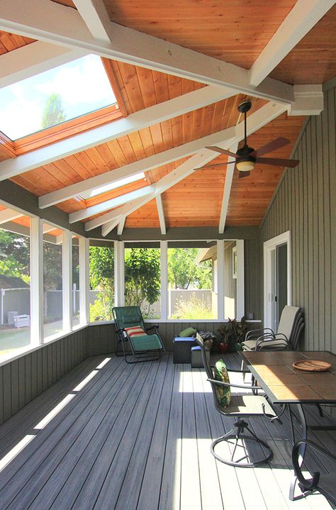 Screened Porch with Trex decking - G. Christianson Construction Screened In Porch Plans, Outdoor Screen Room, Outdoor Patio Pavers, Porch Overhang, Skylight Covering, Deck Cover, Trex Decking, Screened In Deck, Deck Flooring