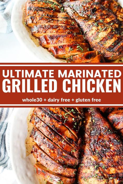 This Ultimate Marinated Grilled Chicken is the absolute best grilled chicken and made with only good for you ingredients. You're going to love how flavorful it is thanks to an easy marinade! It's sugar free, dairy free, gluten free, and Whole30 compliant! Best Grilled Chicken, Marinated Chicken Recipes, Grilled Chicken Marinade, Chicken Marinade Recipes, Chicken Marinade, Dairy Free Gluten Free, Grilled Chicken Recipes, Chicken Marinades, Whole30 Recipes