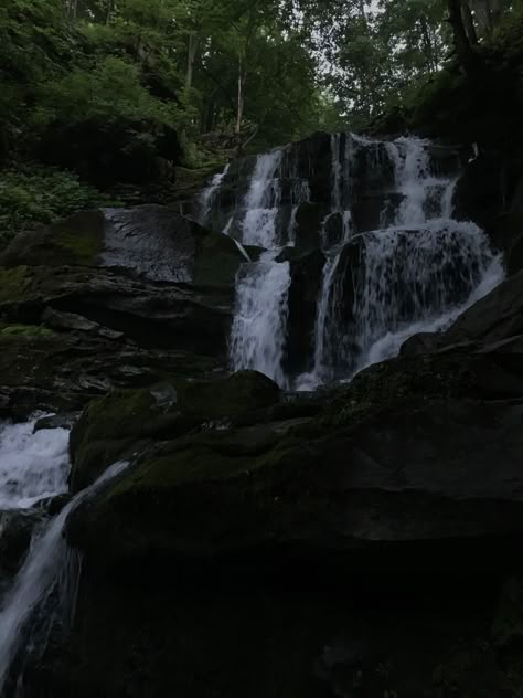 Rain Woods Aesthetic, Waterfall Dark Aesthetic, Waterfall At Night Aesthetic, Joey Core Aesthetic, Waterfalls At Night, Aesthetic Waterfall Pictures, Water Falls Aesthetic, Waterfall Astethic, Water Fall Aesthetic