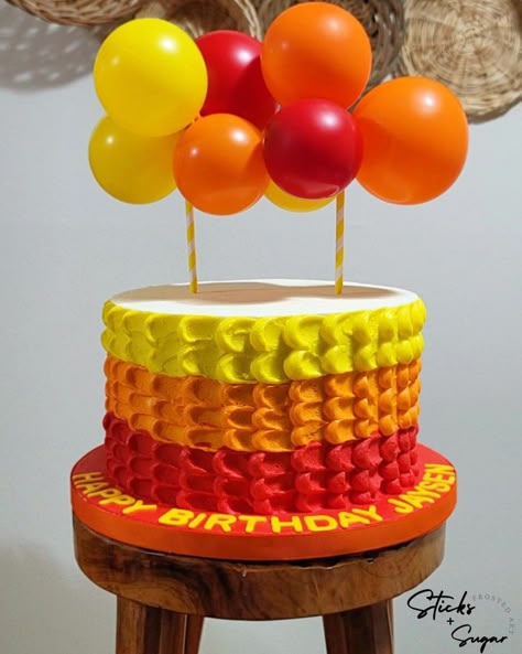 Colorful Buttercream Birthday Cakes Pentecost Cake Ideas, Orange Cake Designs Birthday, Orange And White Birthday Cake, Red And Yellow Cake Design, Red And Yellow Cake, Orange And Yellow Cake Designs, Orange Color Cake Birthday, Orange And White Cake Design, Orange Color Cake