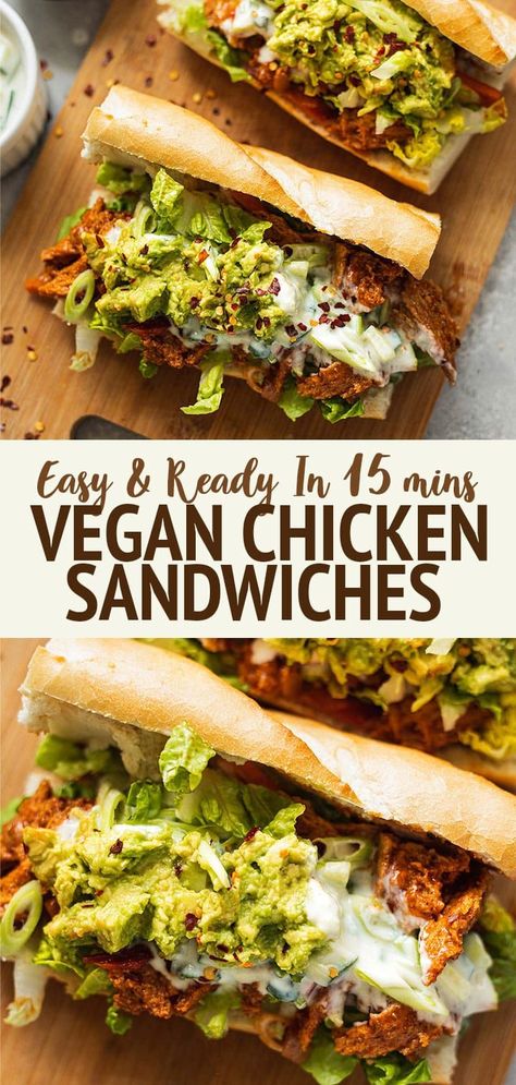 Vegan Chicken Sandwich, Seitan Chicken, Yoghurt Sauce, Vegetarian Sandwich Recipes, Vegan Sandwich Recipes, Vegan Wraps, Vegan Chicken, Vegetarian Sandwich, Delicious Lunch