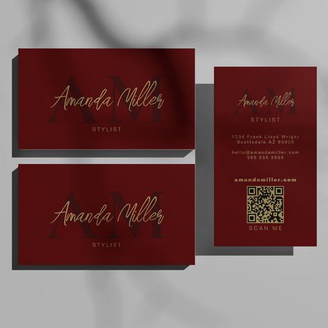 Business Card Red, Elegant Business Cards Design, Office Stationary, Qr Code Business Card, Luxury Business Cards, Black Business Card, Minimalist Business Cards, Branding Ideas, Salon Ideas