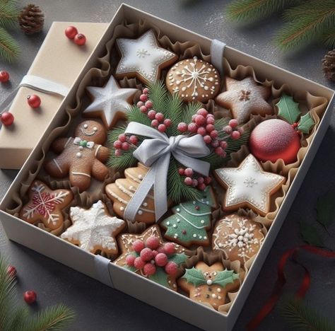 Cookie Gift Boxes, Christmas Cookie Boxes, Christmas Cookies Packaging, Christmas Cookie Box, Christmas Cookies Gift, Frosted Cookies, Cookie Gift Box, Cooking Lunch, Food Bakery