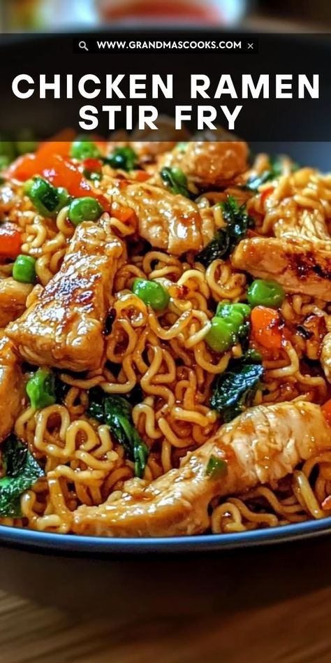 This Chicken Ramen Stir Fry is the perfect combination of crispy, stir-fried veggies, tender chicken, and ramen noodles in a savory sauce. It’s a fast and easy dinner that’s both satisfying and full of flavor! Noodle With Chicken Recipes, Chicken And Ramen, Chicken Ramen Stir Fry, Chicken Ramen Noodle Recipes, Asian Stir Fry Recipe, Ramen Noodle Recipes Easy, Chicken Ramen Recipe, Chicken Stir Fry With Noodles, Fried Ramen