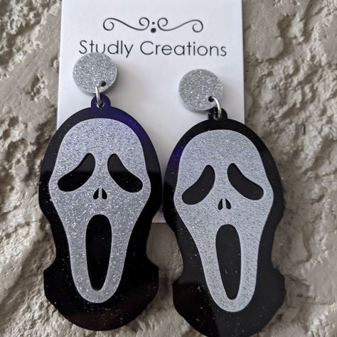 Studlycreations - Scream Dangle Earrings Black And Silver Horror Scream Halloween, Crystal Teardrop Earrings, Black Earrings Dangle, Ghost Face, Teardrop Dangle Earrings, Sparkle Earrings, Beaded Drop Earrings, Holiday Earring, Square Earrings