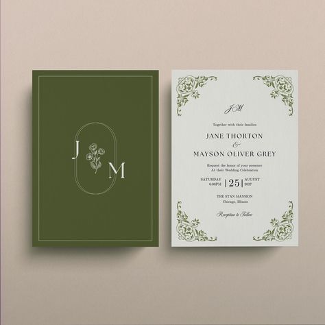 Classic Vintage Wedding Invitation, Woodland Wedding Invitation, Elegant Garden Wedding, Coquette Wedding, Editable Canva Template, Greenery Green Floral Wedding Invitations, November Wedding Invitations, Simple Floral Wedding Invitations, Old Money Wedding Invitations, Traditional Wedding Invite, Modern Vintage Wedding Invitations, Wedding Coquette, Elegant Wedding Invitations Classy, Green Wedding Invites