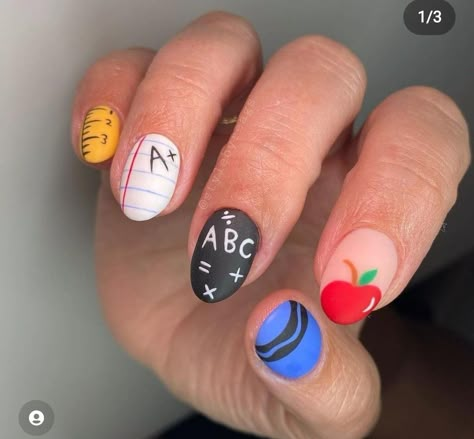 Crayon Nails Designs, Teacher Nails Designs Back To School, Back To School Nails For Teachers, Teacher Nail Art, Cute Back To School Nails, School Nail Ideas, Back To School Nail Ideas, Teacher Nails, School Nail Art