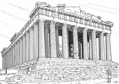 Parthenon Architecture Activities, Ancient Greece Architecture, Parthenon Greece, Greece Drawing, Ancient Greek Costumes, Greece Architecture, Greek Architecture, The Parthenon, Istoria Artei