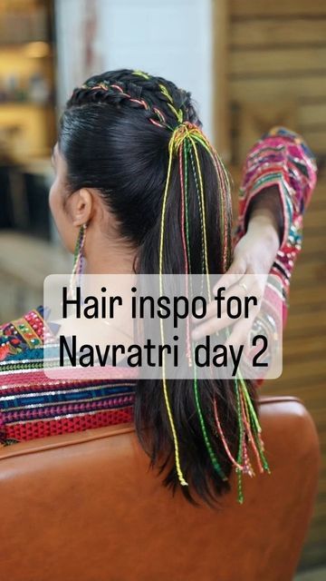 Navratri Hairstyles Ponytail, Navratri Hair Styles For Kids, Navratri Pony Hairstyle, Navratri Braid Hairstyles, Navratri Hire Style, Navratri Hear Style, Navratri Special Hairstyle Open Hair, Garba Hairstyles Indian Braid, Navratri Hairstyle For Long Hair