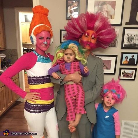 Trolls and Bergen - Halloween Costume Contest Trolls Costume Halloween, Trolls Halloween Costume Family Diy, Dj Suki Costume, Trolls Family Halloween Costume, Trolls Group Costume, Long White Pants, Trolls Costume Adult, Trolls Adult Costume, Troll Costume Diy