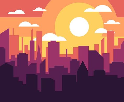 Sunset City Illustration, Cityscape Illustration Vector, Flat Color Illustration, Cityscape Illustration, Simple Vector Illustration, Sunset Illustration, Cityscape Drawing, Inspirational Digital Art, Vector Graphics Illustrations