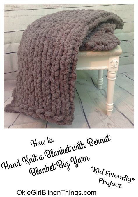 This is a wonderful tutorial for learning how to knit using only your hands!  Perfect project for kids to tackle. . #bernatyarn #bernatblanketbigyarn #handknit #handknitblanket Bernat Blanket Big Yarn, Big Yarn Blanket, Knit A Blanket, Big Blanket, Diy Knit Blanket, Arm Knitting Blanket, Big Yarn, Hand Knit Blanket, Bernat Blanket