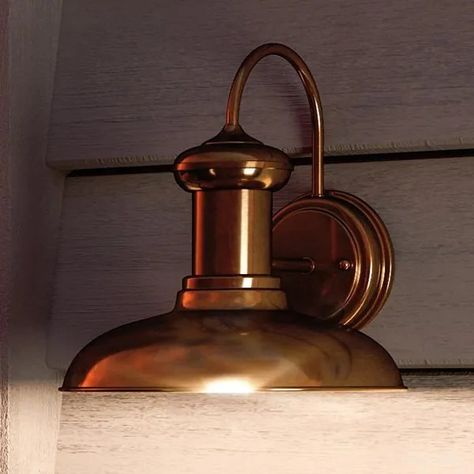 Luxury Industrial Chic Outdoor Wall Light, 10.75"H x 10"W, with Nautical Style Elements, Solid Copper Finish by Urban Ambiance - On Sale - Bed Bath & Beyond - 22809262 Industrial Outdoor, Luxury Industrial, Pier Light, Outdoor Pendant Lighting, Outdoor Light Fixtures, Outdoor Lights, Outdoor Light, Linear Chandelier, Lighting Store