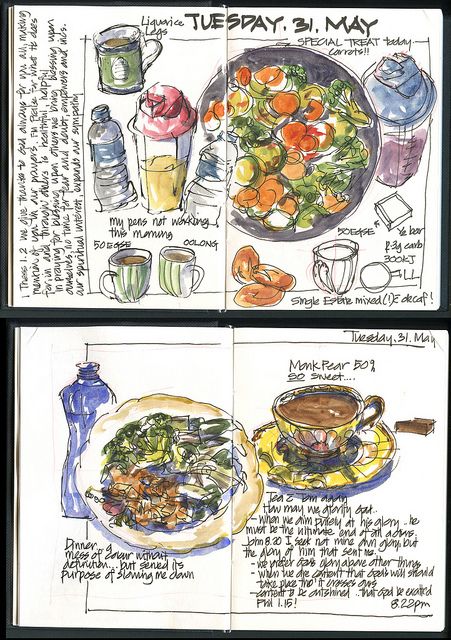 Food Journal Illustration, Eating Journal Food Diary, Sketch Design Ideas, Eating Food Drawing, Salad Sketch, Food Diary Ideas, Cook Journal, Food Sketchbook, Food Journaling