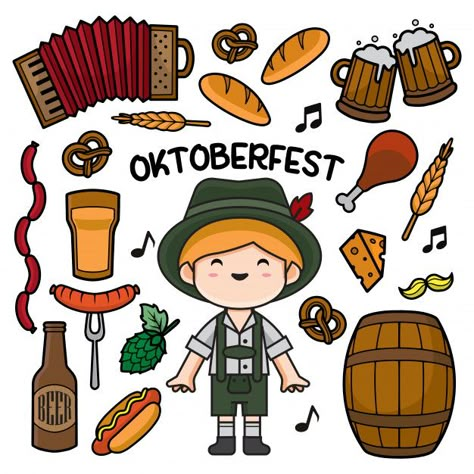 Oktoberfest Illustration, Beer Doodle, Germany Illustration, Oktoberfest Beer, Berlin City, German Style, Vector Food, Doodle Illustration, Bullet Journal Doodles