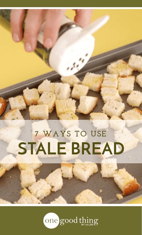 Don't toss out that stale loaf of bread! There are plenty of ways you can put it to good use. Check out these 7 brilliant ways to use stale bread! Stale Bread Recipes, Hard Bread, Bread Ideas, Making Grilled Cheese, Homemaking Tips, Leftover Bread, Croutons Homemade, Useful Things, Bread Pudding Recipe