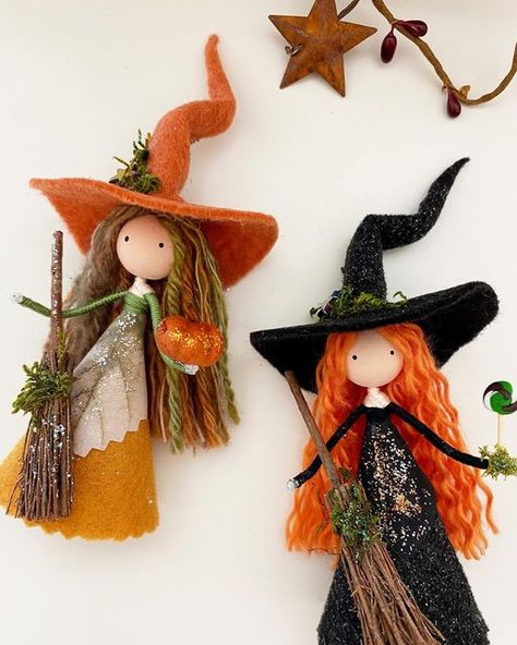 Kitchen Witch Doll Diy, Kitchen Witches, Kitchen Witch Doll, Witch Dolls, Halloween Witch Dolls, Witch Diy, Yarn Dolls, Halloween Crafts Decorations, Fairy Crafts