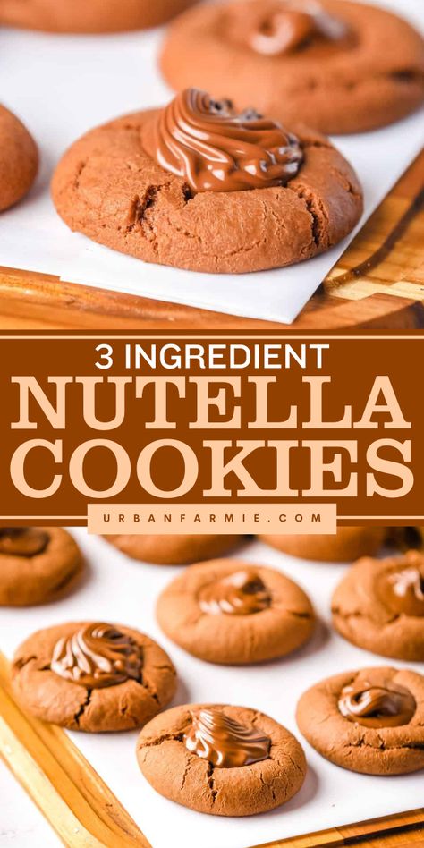 Quick and easy Halloween treat to make! This 3 ingredient Nutella Cookies recipe features Nutella, egg, and all-purpose flour. Serve this chewy cookie with rich, chocolatey hazelnut spread for easy Halloween party food! Two Ingredient Recipes Desserts, Nutella Soft Cookies, Three Ingredients Recipes, Nutella Treats Easy, Easy At Home Sweet Treats, 5 Ingredient Recipes Dessert, Cookie Recipes 3 Ingredients, Nutella Cookies Recipe 3 Ingredients, Nutella Cookies 3 Ingredients