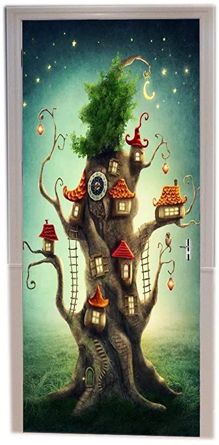 Tree House Drawing, Faraway Tree, Magic Tree House, Magical Tree, Magic Treehouse, Door Murals, Decoration Photo, House Illustration, Hur Man Målar