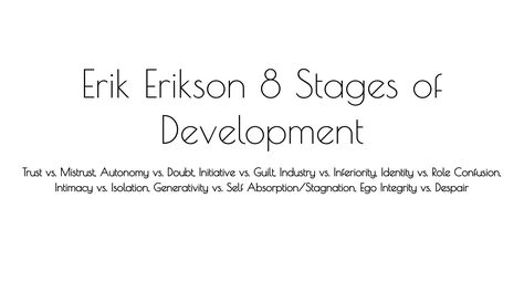 click link for stage summaries and analysis! Erikson Stages, Erik Erikson