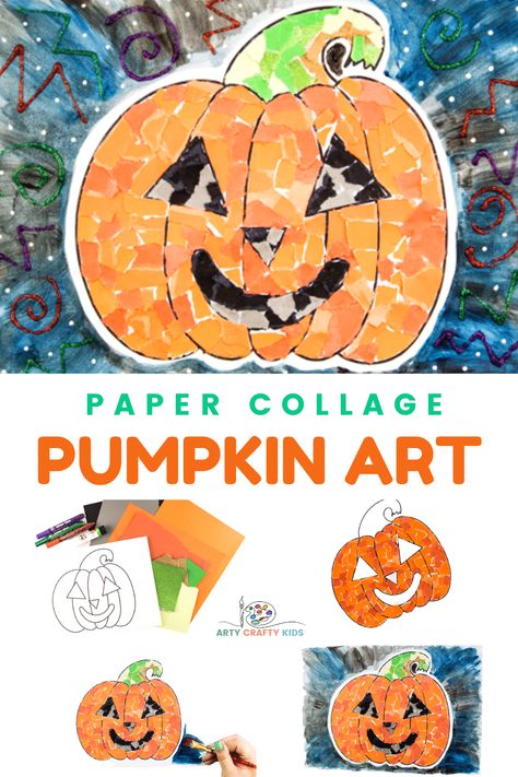 Paper Collage Pumpkin Art with the kids this Halloween. Our pumpkin template features a simple, fun and friendly jack-o-lantern design that's perfect for kids of all ages, particularly preschoolers, to complete and make it their own. Collage Pumpkin, Pumpkin Collage, Aesthetic Craft Ideas, Craft Ideas For Beginners, Aesthetic Craft, Fun Halloween Games, Spider Crafts, October Art, Pumpkin Template