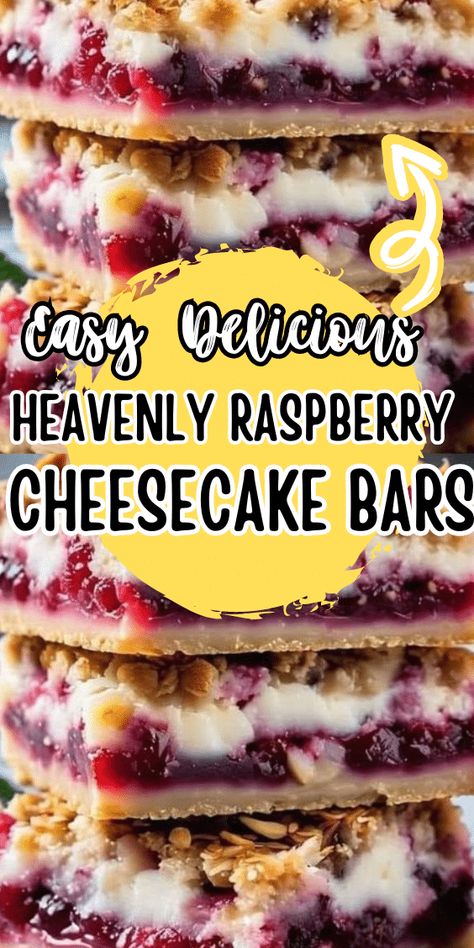 Heavenly Raspberry Cheesecake Bars Raspberry Bliss Bar, Fresh Raspberry Bars Recipes, Heavenly Raspberry Cheesecake Bars, Raspberry Cream Cheese Dessert, Raspberry Cheesecake Muffins, Lunch Dessert Ideas, Raspberry Bars Recipes, Raspberry Cream Cheese Bars, Raspberry Recipes Easy