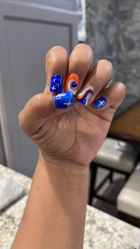 Fashionable and trendy nail design Royal Blue And Orange, Trendy Nail, Trendy Nail Design, Blue And Orange, Trendy Nails, Nail Design, Sapphire Ring, Royal Blue, Nail Designs