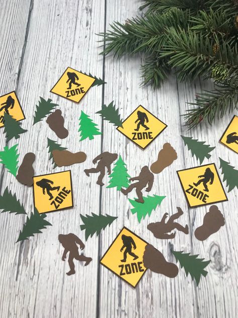 Bigfoot Themed Party, Sasquatch Party Ideas, Bigfoot Birthday Party, Sasquatch Party, Bigfoot Party, Bigfoot Birthday, Halloween Confetti, Ghost Cupcakes, Confetti Table