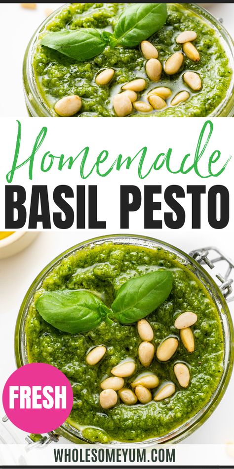 Basil Pesto Recipe Caprese Burger, Homemade Basil Pesto, Basil Pesto Recipe, Homemade Pesto Recipe, Homemade Pesto Sauce, Basil Pesto Recipes, Healthy Afternoon Snacks, Condiment Recipes, Tomato Pesto