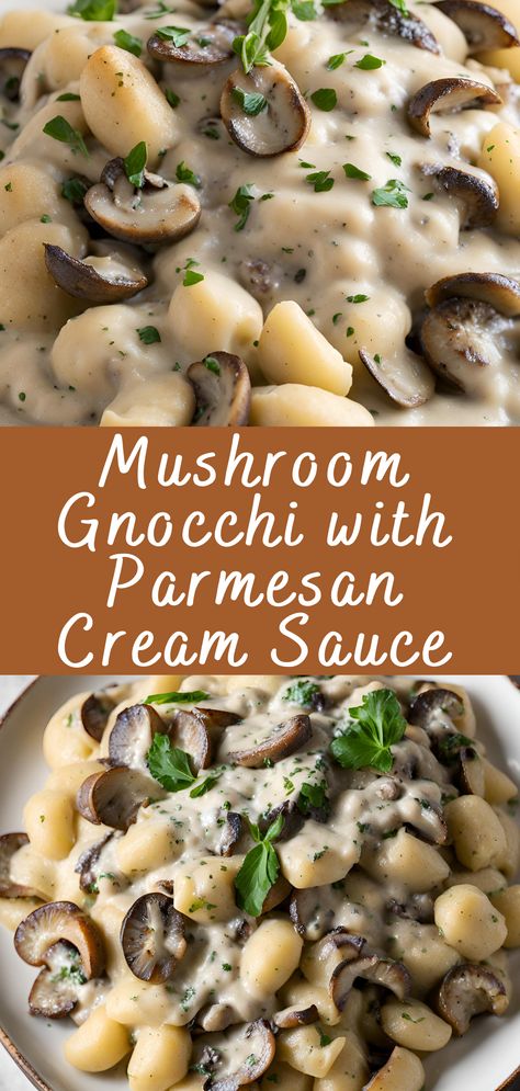 Mushroom Gnocchi with Parmesan Cream Sauce Recipe | Cheff Recipes Mushroom Sauce For Gnocchi, Gnocchi Recipes With Mushrooms, Gnocchi Parmesan Cream Sauce, Gnocchi And Mushroom Recipes, Authentic Gnocchi Recipes, Mushroom And Gnocchi Recipes, Cream Sauce For Gnocchi, Pasta Mushroom Sauce, Creamy Mushroom Sauce For Pasta