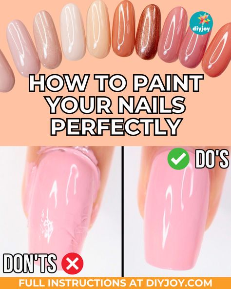 Do you want to know how to properly paint your nails ? Learn the dos and don'ts when painting nails with this step-by-step tutorial. Tips On Painting Nails, Easy Way To Paint Nails, Paint My Own Nails, Paint Natural Nails, How To Properly Paint Your Nails, How To Paint Your Nails With Your Non Dominant Hand, Beginning Nail Art, Painting Nails At Home Ideas, Diy Nail Painting Ideas