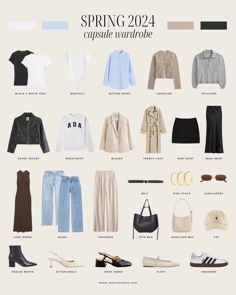 Spring 2024 Capsule Wardrobe + Outfit Ideas | Erika Marie Capsule Wardrobe Outfit Ideas, Capsule Wardrobe Casual, Capsule Wardrobe Women, Spring Summer Capsule Wardrobe, Capsule Wardrobe Outfits, Fashion Capsule Wardrobe, Spring Capsule, Spring Capsule Wardrobe, Summer Capsule Wardrobe