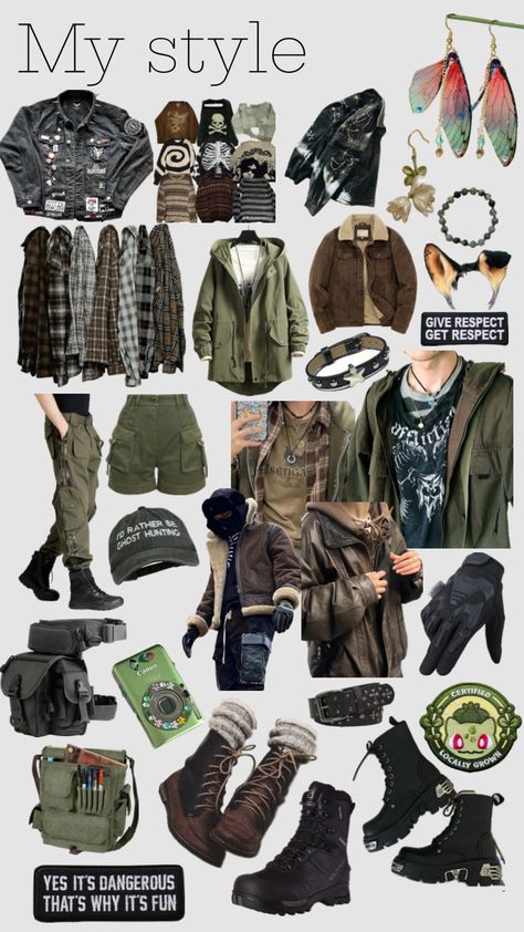 #me #mystyle #clothes #clothesinspo #clothinginspo #clothescollage #clothingideas Apocalyptic Aesthetic Outfits, Zombie Apocalypse Clothes, Apocalypse Aesthetic Clothes, Apocalypse Clothes, Zombie Apocalypse Outfits, Cryptidcore Outfit, Exploring Outfit, Survival Clothes, Masc Fits