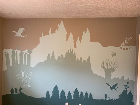 Harry Potter Nursery | Harry potter wall painting, Harry potter nursery, Harry potter room decor Harry Potter Wall Painting, Harry Potter Nursery Theme, Harry Potter Baby Room, Harry Potter Baby Nursery, Baby Harry Potter, Hagrids Hut, Harry Potter Painting, Harry Potter Nursery, Harry Potter Room Decor