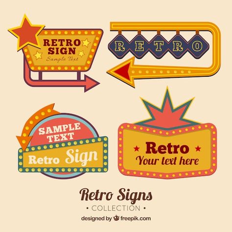 Retro Theme Poster, Retro Style Restaurant, Retro Signs Vintage, Retro Signage, Retro Signs, Theatre Sign, Sign Board Design, Retro Vector, Retro Graphics